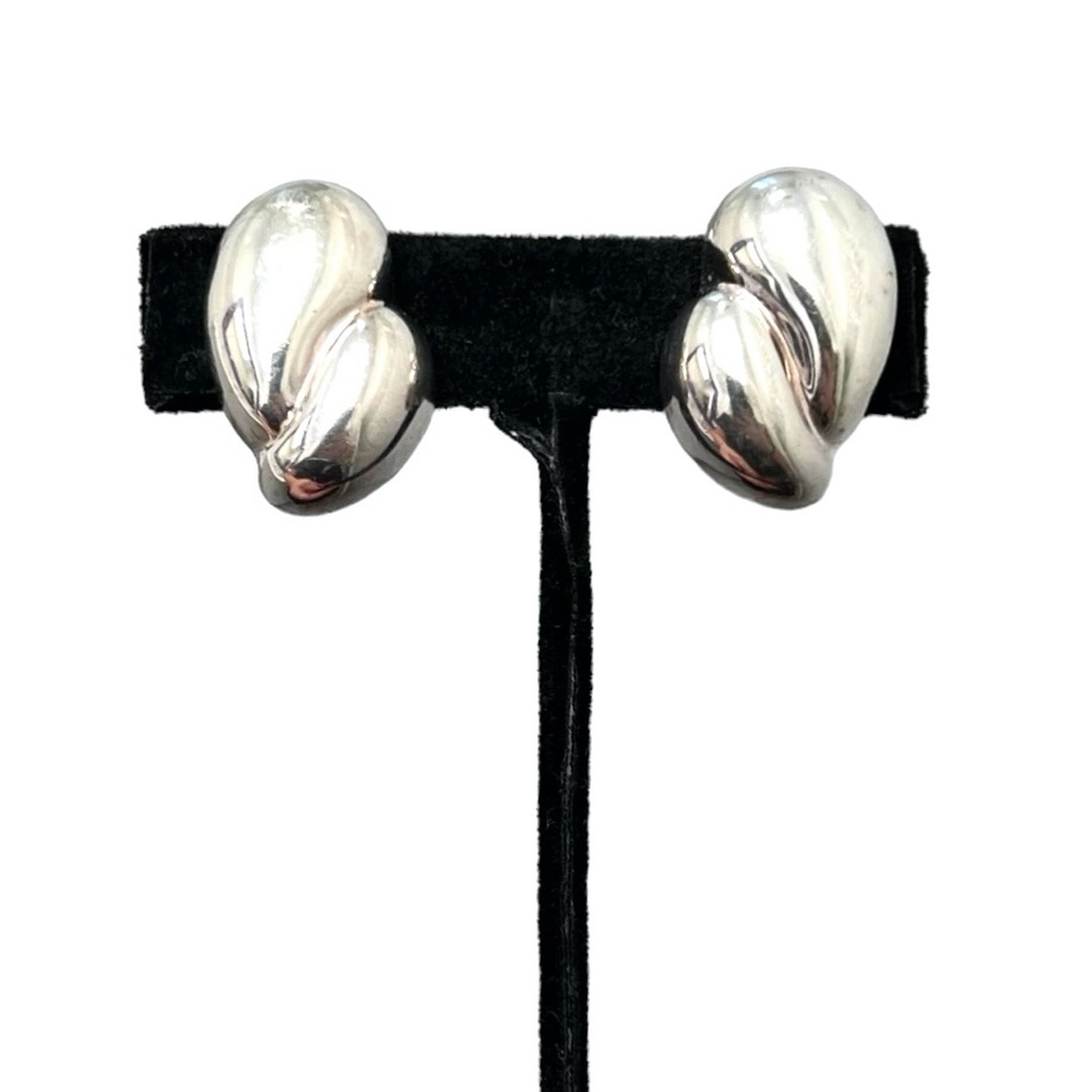 STERLING PUFFY DOUBLE TEARDROP CLIP ON EARRINGS